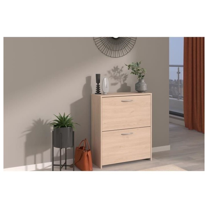 Meuble a chaussures 2 abattants - EASY LIFE - Chene - 66,5 x 78,5 x 25,1 - PARISOT