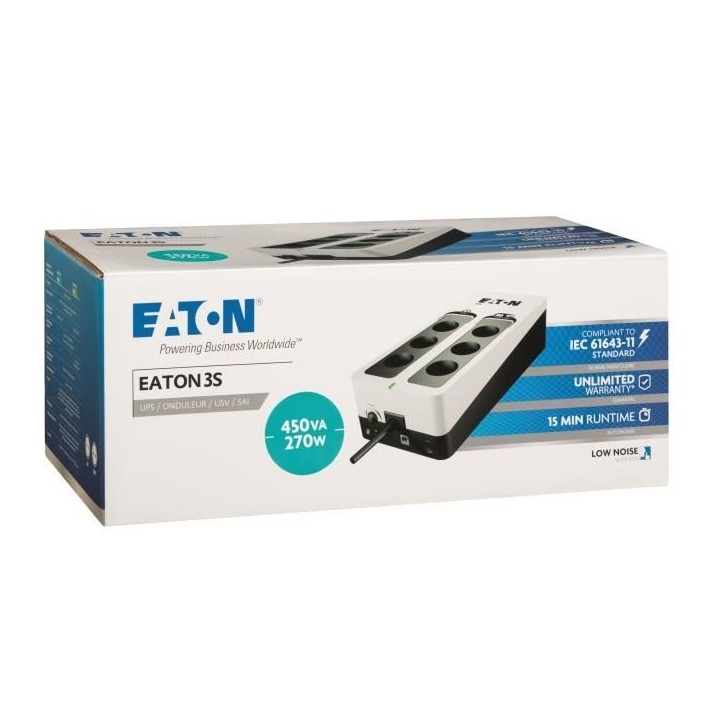Onduleur/Multiprise/Parafoudre - EATON 3S 450 FR - Off-line UPS - 3S450F - 450VA (6 prises FR) Onduleur/Multiprise/Parafoudre - EATON 3S 450 FR - Off-line UPS - 3S450F - 450VA (6 prises FR)