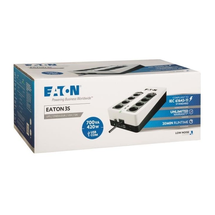 Onduleur/Multiprise/Parafoudre - EATON 3S 700 FR - Off-line UPS - 3S700F - 700VA (8 prises françaises + 1 prise protection tel Onduleur/Multiprise/Parafoudre - EATON 3S 700 FR - Off-line UPS - 3S700F - 700VA (8 prises françaises + 1 prise protection tel