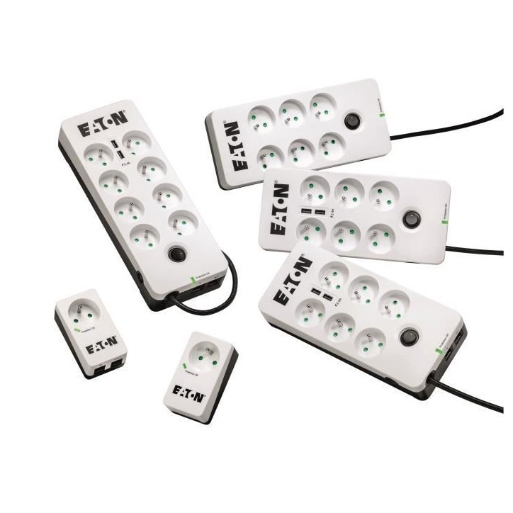 Multiprise/Parafoudre - EATON Protection Box 6 Tel USB FR - PB6TUF - 6 prises FR + 1 prise tel/RJ + 2 ports USB - Blanc & Noir Multiprise/Parafoudre - EATON Protection Box 6 Tel USB FR - PB6TUF - 6 prises FR + 1 prise tel/RJ + 2 ports USB - Blanc & Noir