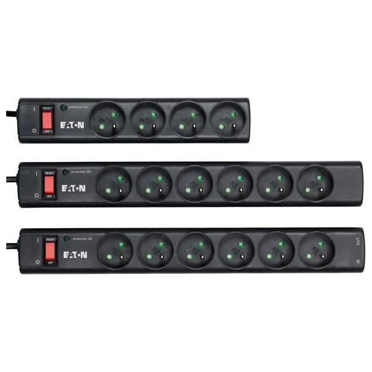 Multiprise/Parafoudre - EATON Protection Strip 4 FR - PS4F - 4 prises françaises - Noir Multiprise/Parafoudre - EATON Protection Strip 4 FR - PS4F - 4 prises françaises - Noir