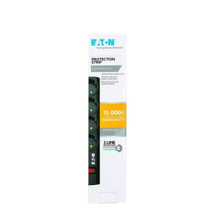 Multiprise/Parafoudre - EATON Protection Strip 4 DIN - PS4D - 4 prises DIN européennes - Noir Multiprise/Parafoudre - EATON Protection Strip 4 DIN - PS4D - 4 prises DIN européennes - Noir