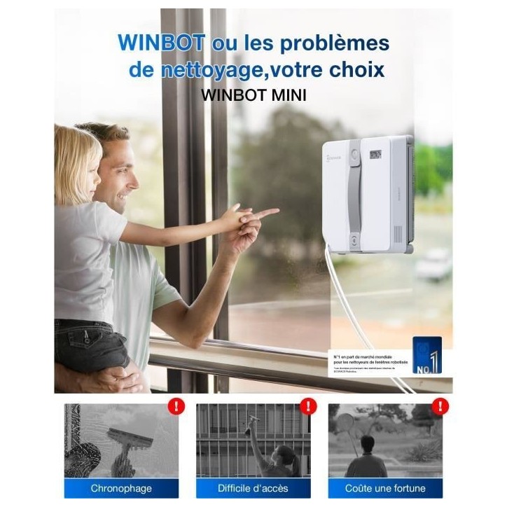 ECOVACS WINBOT Mini - Robot de Nettoyage de vitres - Design Compact - Double Buses avec pulvérisation ultrasonique ECOVACS WINBOT Mini - Robot de Nettoyage de vitres - Design Compact - Double Buses avec pulvérisation ultrasonique