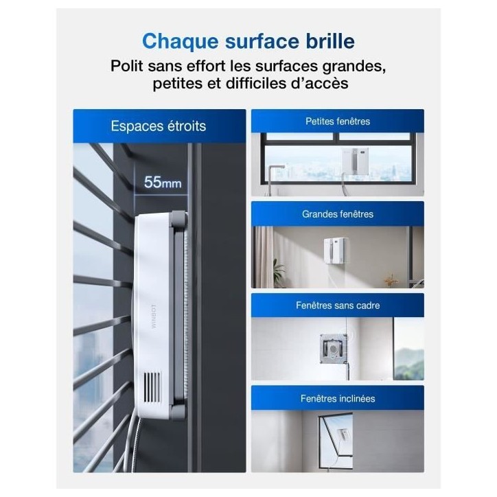 ECOVACS WINBOT Mini - Robot de Nettoyage de vitres - Design Compact - Double Buses avec pulvérisation ultrasonique ECOVACS WINBOT Mini - Robot de Nettoyage de vitres - Design Compact - Double Buses avec pulvérisation ultrasonique