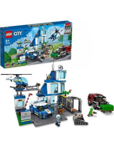 LEGO City 60316 Le Commissariat de Police, Jouet Hélicoptere, Voiture de Police, Chien Figurine, Camion Poubelle Jouet