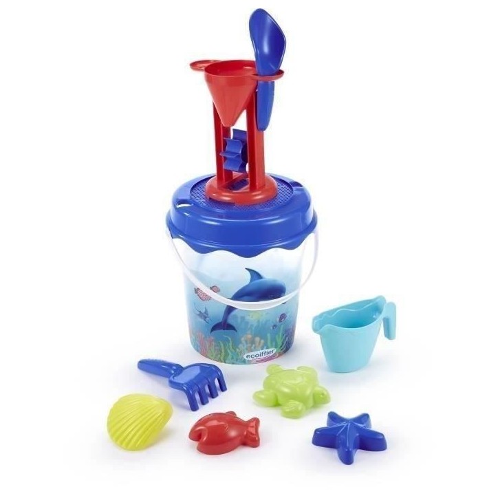 Jeu de plage - ECOIFFIER - 513 - Seau transparent décor dauphin avec accessoires et moules a sable