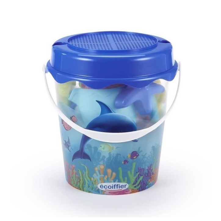 Jeu de plage - ECOIFFIER - 513 - Seau transparent décor dauphin avec accessoires et moules a sable
