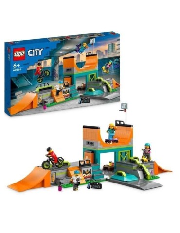 LEGO City 60364 Le Skatepark Urbain, Jouet de Cascade avec Vélo BMX, Skateboard et Rollers