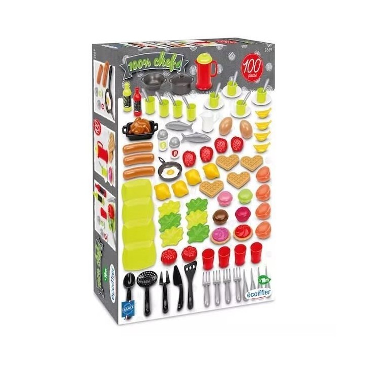 Boite dinette 100 pieces - ECOIFFIER - Collection 100% Chef - Des 18 mois Boite dinette 100 pieces - ECOIFFIER - Collection 100% Chef - Des 18 mois