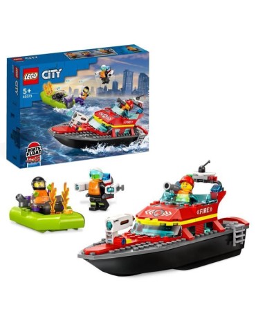 LEGO City 60373 Le Bateau de Sauvetage des Pompiers, Jouet Flottant, Jetpack et Minifigurines