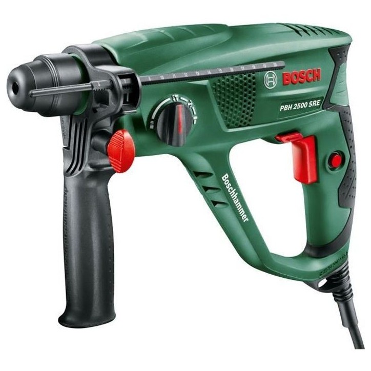 Perforateur Bosch - PBH 2500 SRE (600W, 1,9 J, 0 – 5.100 cps/min, Livré avec Accessoires et Coffret Plastique) Perforateur Bosch - PBH 2500 SRE (600W, 1,9 J, 0 – 5.100 cps/min, Livré avec Accessoires et Coffret Plastique)