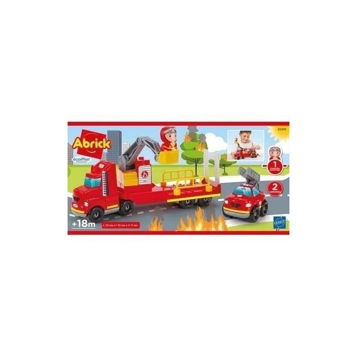 Ecoiffier Intervention pompier, Abrick 3290, Jeu de construction pour enfant, Camion pompier 32 cm, Des 18 mois, Fabriqué en Fr