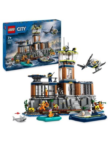 LEGO 60419 City La Prison de la Police en Haute Mer, Jouet avec Hélicoptere et Bateau, 7 Minifigurines et Figurine de Chien
