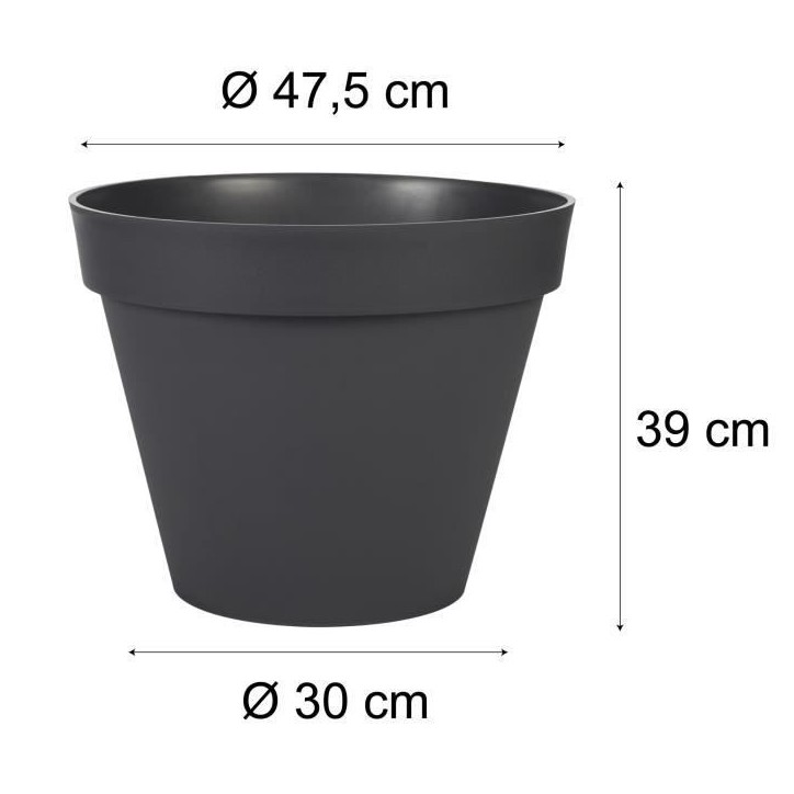 EDA Pot de fleur rond TOSCANE - 43 L - Ø 47,5 x H.40 cm - Gris Anthracite - Intérieur/Extérieur EDA Pot de fleur rond TOSCANE - 43 L - Ø 47,5 x H.40 cm - Gris Anthracite - Intérieur/Extérieur
