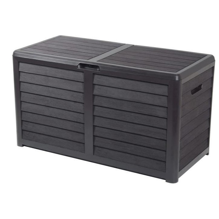 EDA Coffre de jardin BAYA en Plastique 420 litres - Décor imitation bois - Gris anthracite - Fabriqué en France EDA Coffre de jardin BAYA en Plastique 420 litres - Décor imitation bois - Gris anthracite - Fabriqué en France