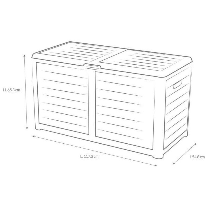 EDA Coffre de jardin BAYA en Plastique 420 litres - Décor imitation bois - Gris anthracite - Fabriqué en France EDA Coffre de jardin BAYA en Plastique 420 litres - Décor imitation bois - Gris anthracite - Fabriqué en France