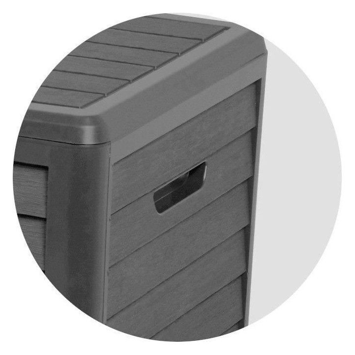 EDA Coffre de jardin BAYA en Plastique 420 litres - Décor imitation bois - Gris anthracite - Fabriqué en France EDA Coffre de jardin BAYA en Plastique 420 litres - Décor imitation bois - Gris anthracite - Fabriqué en France