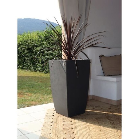 EDA Bac a fleurs Carré haut DIVA BASALT - 42 L - 43,5 x 43,5 x H.78.2 cm -Bac intérieur amovible - Gris anthracite