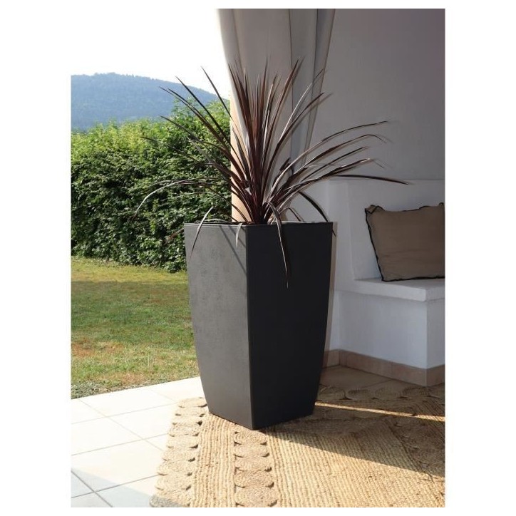 EDA Bac a fleurs Carré haut DIVA BASALT - 42 L - 43,5 x 43,5 x H.78.2 cm -Bac intérieur amovible - Gris anthracite