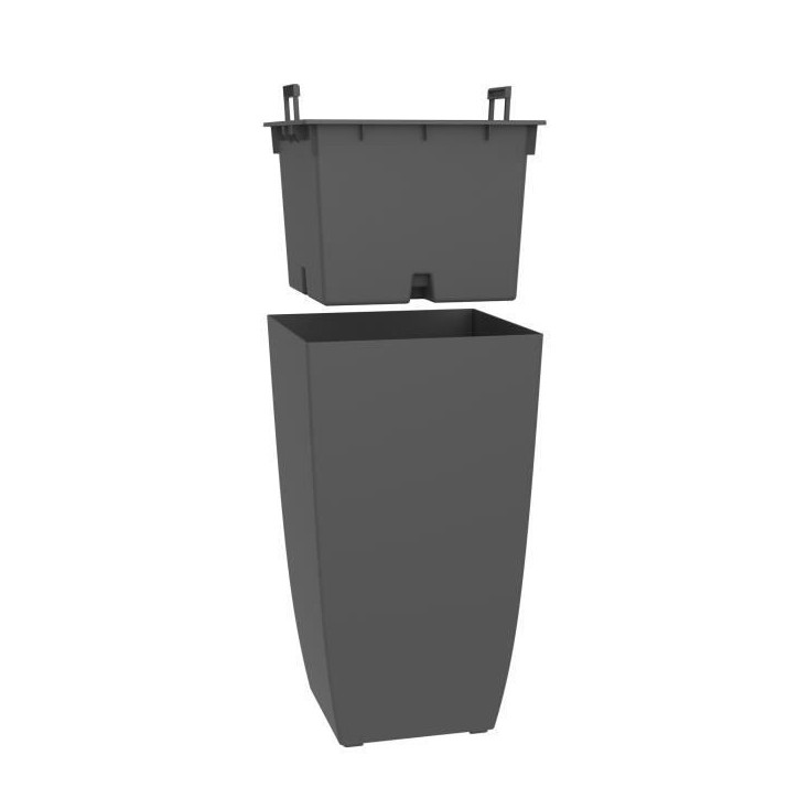 EDA Bac a fleurs Carré haut DIVA BASALT - 42 L - 43,5 x 43,5 x H.78.2 cm -Bac intérieur amovible - Gris anthracite