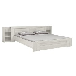 Lit double adulte EDEN - 180x200 cm Bois et chene blanchi - 1 tiroir -