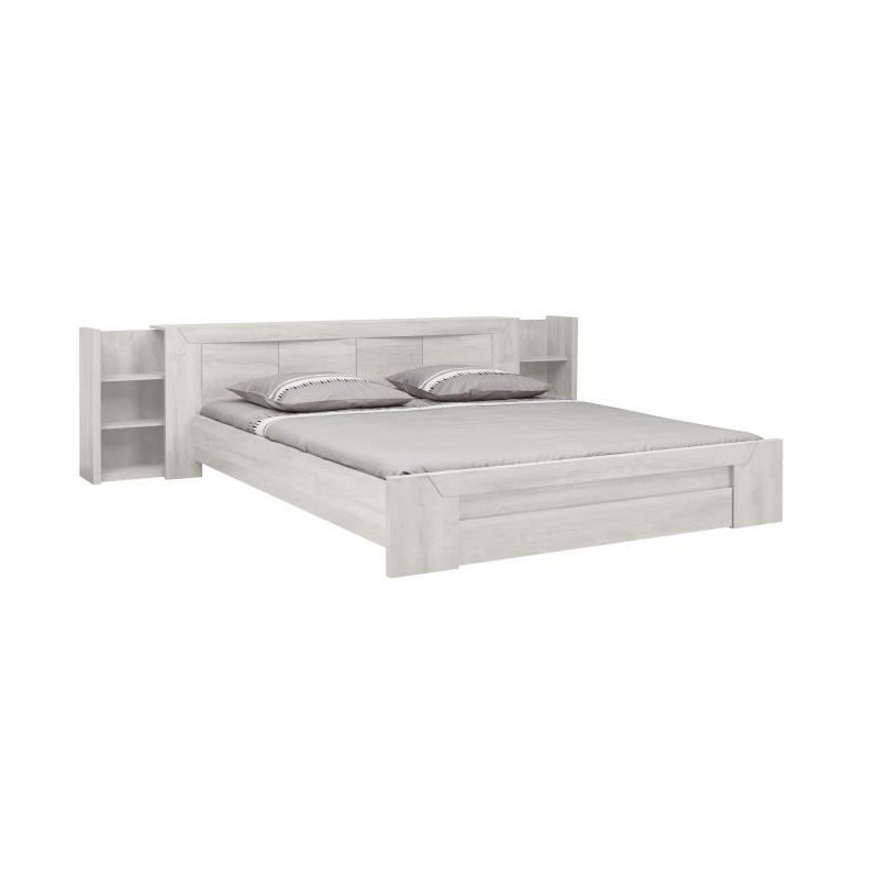 Lit double adulte EDEN - 180x200 cm Bois et chene blanchi - 1 tiroir - Lit double adulte EDEN - 180x200 cm Bois et chene blanchi - 1 tiroir -