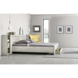 Lit double adulte EDEN - 180x200 cm Bois et chene blanchi - 1 tiroir -