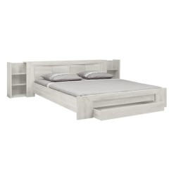 Lit double adulte EDEN - 180x200 cm Bois et chene blanchi - 1 tiroir -