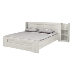 Lit double adulte EDEN - 180x200 cm Bois et chene blanchi - 1 tiroir -