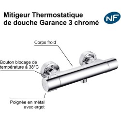 Mitigeur thermostatique de douche - EDOUARD ROUSSEAU - Garance 3 - Cor