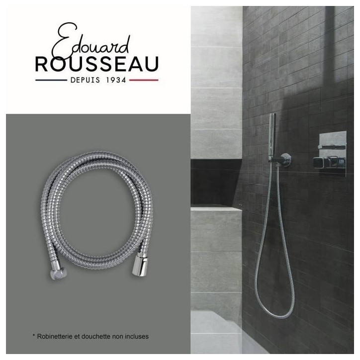 Flexible de douche - ROUSSEAU - Écrous métal anti-torsion - Réducteur de débit - Longueur 1m50 - Inox chromé double agrafag