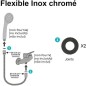 Flexible de douche - ROUSSEAU - Écrous métal anti-torsion - Réducteur de débit - Longueur 1m50 - Inox chromé double agrafag Flexible de douche - ROUSSEAU - Écrous métal anti-torsion - Réducteur de débit - Longueur 1m50 - Inox chromé double agrafag