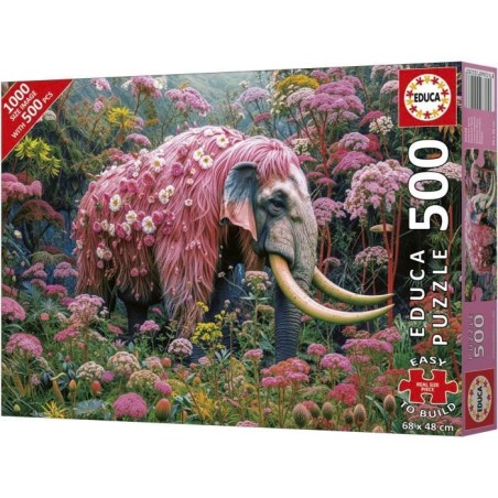 Puzzle - EDUCA - Éléphant Fleuri - 500 pieces - Theme Animaux - Pour enfants a partir de 10 ans