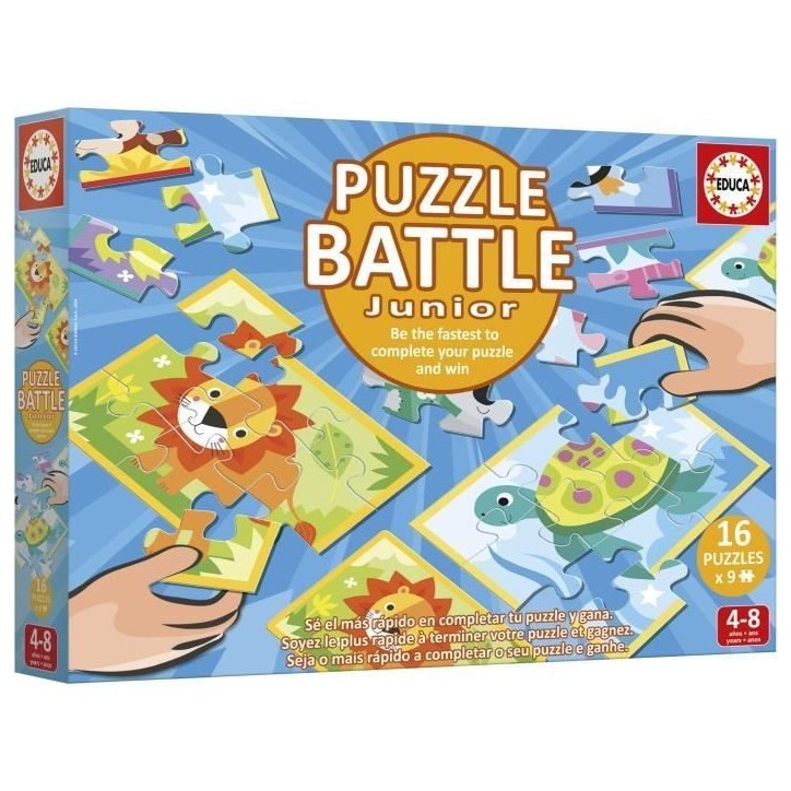 Puzzle - EDUCA - Battle Jr Animals - 16 puzzles - 9 pieces par puzzle - Pour enfants a partir de 4 ans Puzzle - EDUCA - Battle Jr Animals - 16 puzzles - 9 pieces par puzzle - Pour enfants a partir de 4 ans