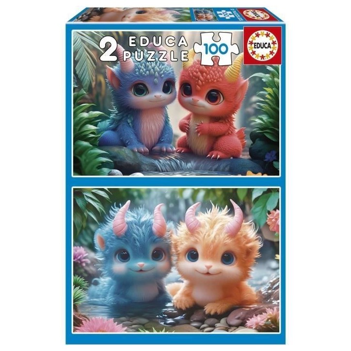 Puzzle - EDUCA - Monstres Mignons - 2 x 100 pieces - Pour enfants des 8 ans - Theme dessins animés