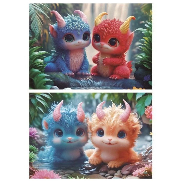 Puzzle - EDUCA - Monstres Mignons - 2 x 100 pieces - Pour enfants des 8 ans - Theme dessins animés