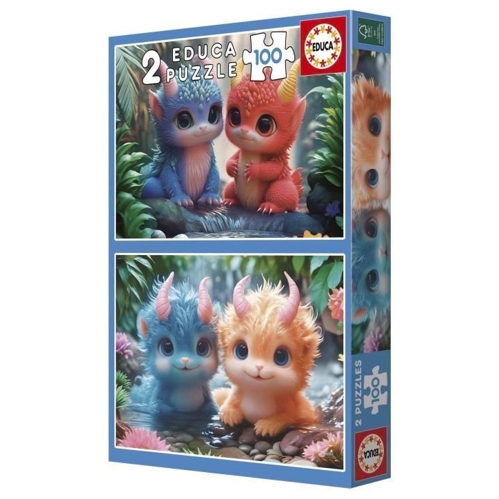 Puzzle - EDUCA - Monstres Mignons - 2 x 100 pieces - Pour enfants des 8 ans - Theme dessins animés