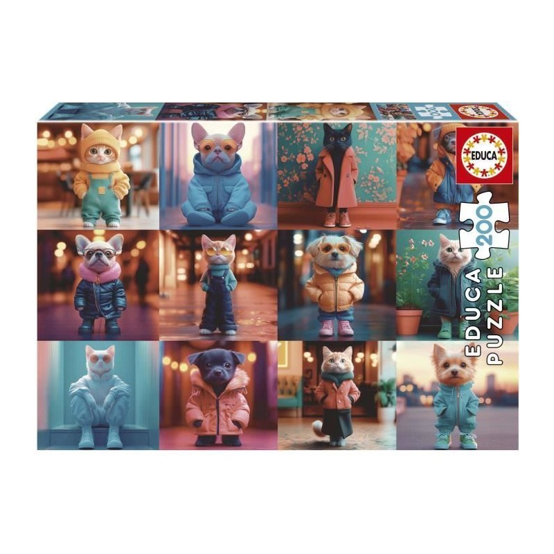 Puzzle - EDUCA - Animaux a la Mode - 200 pieces - Activité ludique - Puzzle - EDUCA - Animaux a la Mode - 200 pieces - Activité ludique -