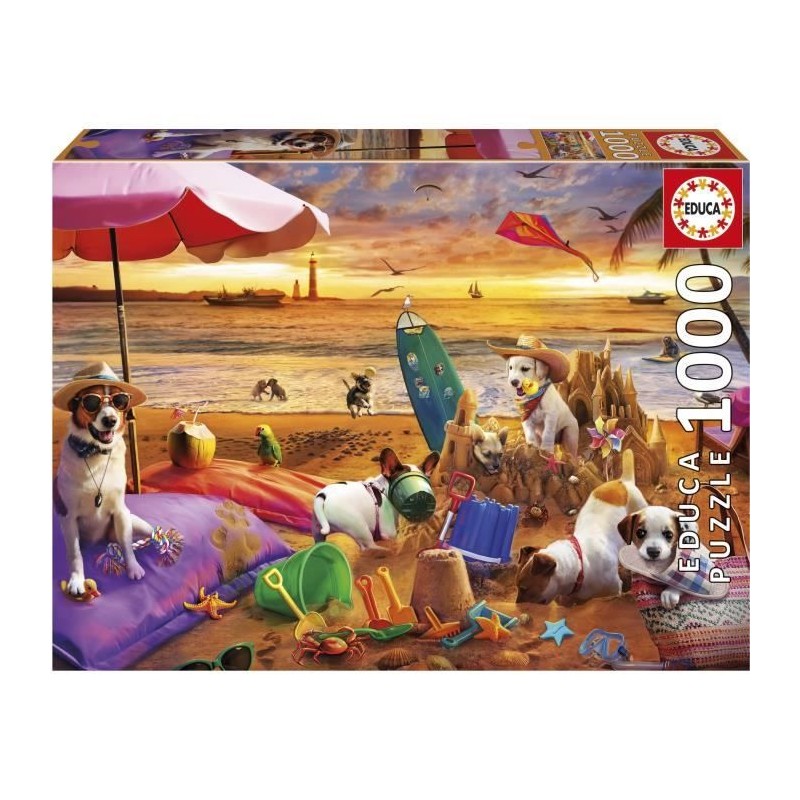 Puzzle - EDUCA - Chiens Jouant a la Plage - 1000 pieces - 68 x 48 cm - Puzzle - EDUCA - Chiens Jouant a la Plage - 1000 pieces - 68 x 48 cm -