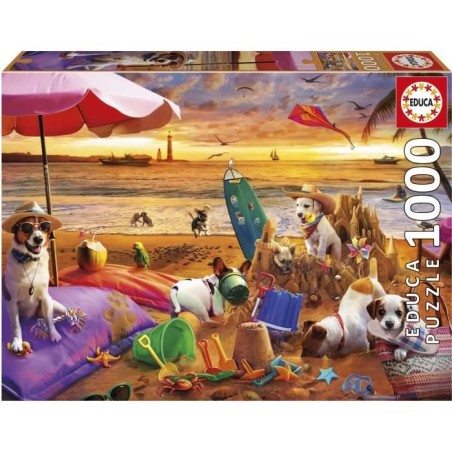 Puzzle - EDUCA - Chiens Jouant a la Plage - 1000 pieces - 68 x 48 cm -
