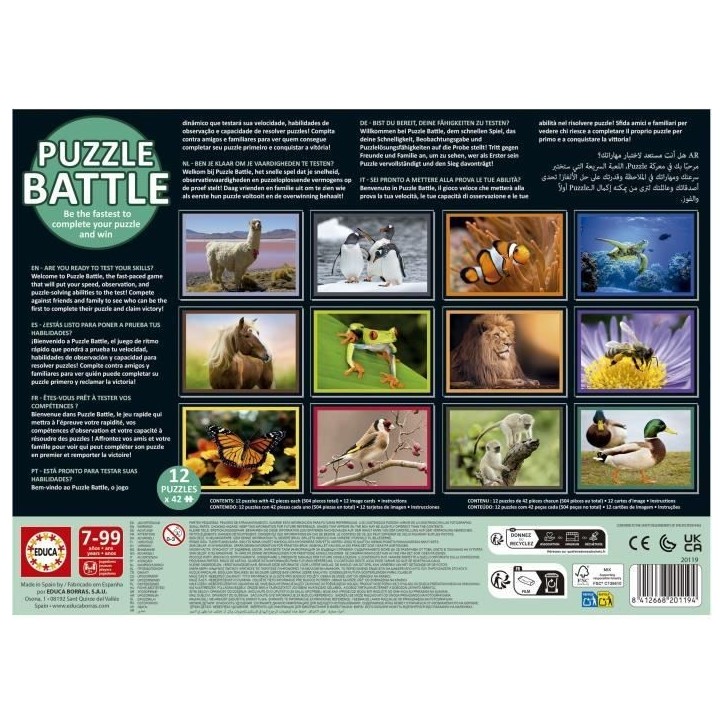Puzzle - EDUCA - Battle Jr Natura - 12 puzzles - 42 pieces - Theme nature - Pour enfants a partir de 7 ans Puzzle - EDUCA - Battle Jr Natura - 12 puzzles - 42 pieces - Theme nature - Pour enfants a partir de 7 ans