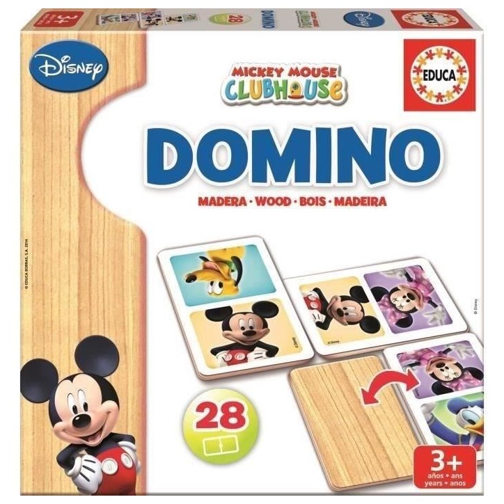 Jeu de domino en bois Mickey - EDUCA - Domino bois Mickey - Mixte - Enfant - Multicolore