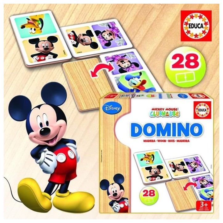Jeu de domino en bois Mickey - EDUCA - Domino bois Mickey - Mixte - Enfant - Multicolore