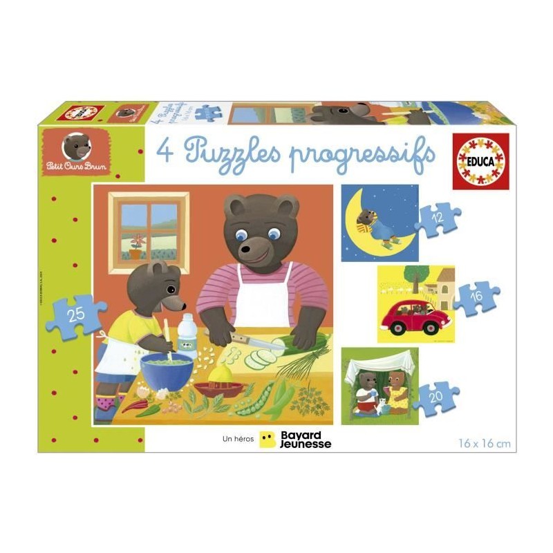 Puzzle - EDUCA - Petit Ours Brun : 4 puzzles progressifs pour enfants