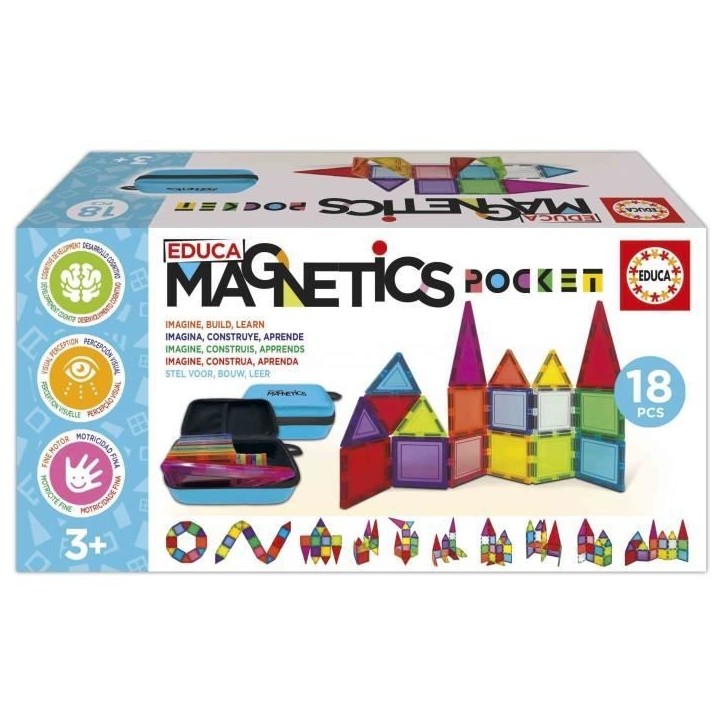 Magnetics Mallette - Jeu de construction - EDUCA - 18 blocs magnétiques, 2 animaux, 8 cartes - Des 3 ans