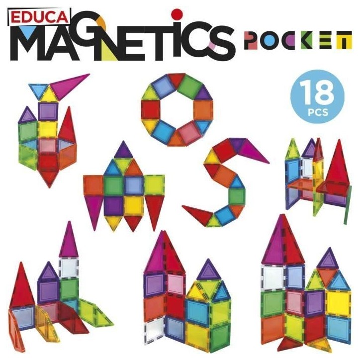 Magnetics Mallette - Jeu de construction - EDUCA - 18 blocs magnétiques, 2 animaux, 8 cartes - Des 3 ans