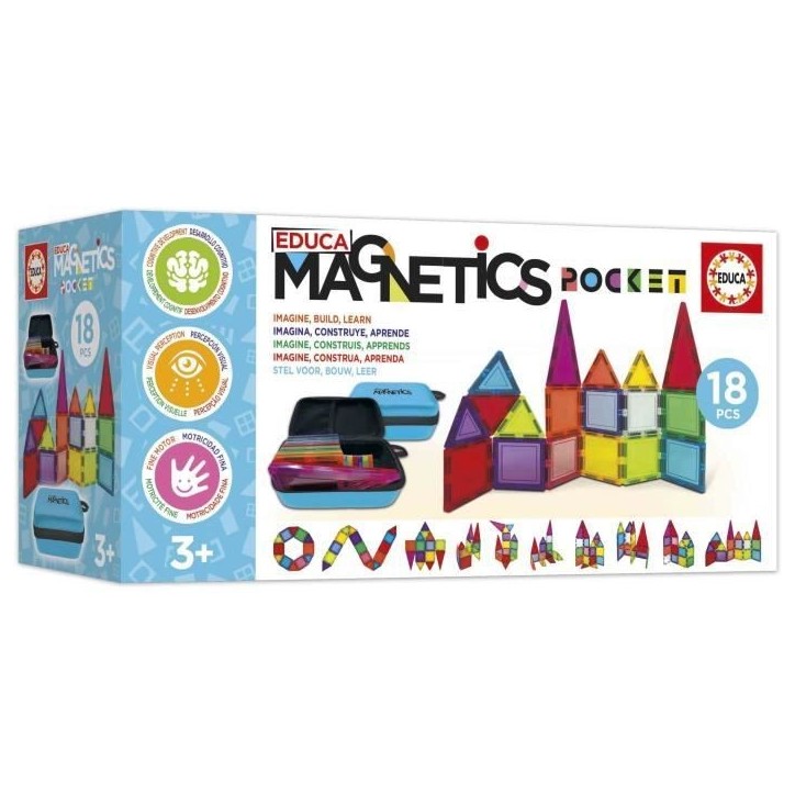 Magnetics Mallette - Jeu de construction - EDUCA - 18 blocs magnétiques, 2 animaux, 8 cartes - Des 3 ans