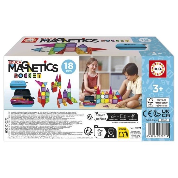 Magnetics Mallette - Jeu de construction - EDUCA - 18 blocs magnétiques, 2 animaux, 8 cartes - Des 3 ans
