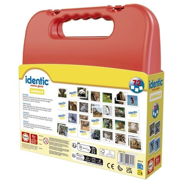 Identic Animaux - Jeu de mémoire - EDUCA - 72 cartes, développe mémoire et attention - Des 3 ans Identic Animaux - Jeu de mémoire - EDUCA - 72 cartes, développe mémoire et attention - Des 3 ans