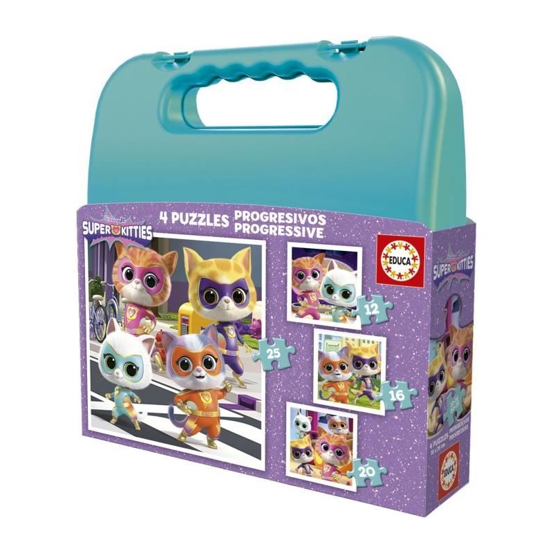 Malette puzzles progressifs - EDUCA - SuperKitties - 12+16+20+25 piece Malette puzzles progressifs - EDUCA - SuperKitties - 12+16+20+25 piece